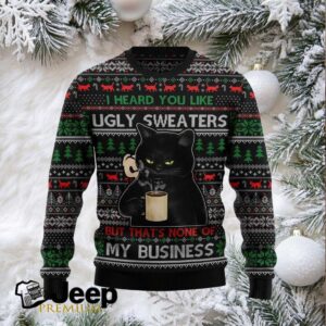 None Of My Business Black Cat Ugly Christmas Sweater None Of My Business Black Cat Ugly Christmas Sweater