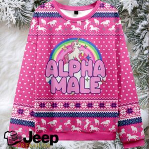 Rainbow Unicorn Alpha Male Christmas Knit Sweatshirt