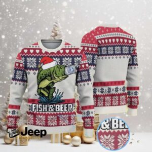White Red Blue Ugly Christmas Sweater with Snowflake and Heart Pattern, Fish & Beer Theme Featuring Busch Light Can.jfif White Red Blue Ugly Christmas Sweater with Snowflake and Heart Pattern, Fish & Beer Theme Featuring Busch Light Can.jfif