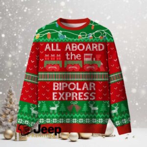All Aboard the Bipolar Express Ugly Christmas Fuzzy Fleece Sweatshirt All Aboard the Bipolar Express Ugly Christmas Fuzzy Fleece Sweatshirt