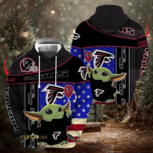 Atlanta Falcons x Baby Yoda Holding Baloon Football Hoodie 3D Custom Name