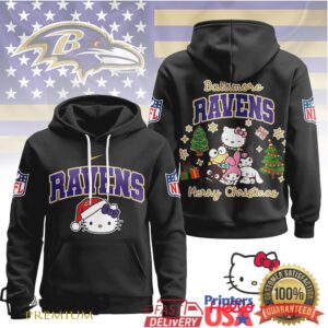 Baltimore Ravens Official NFL Hello Kitty Christmas 3D Hoodie
