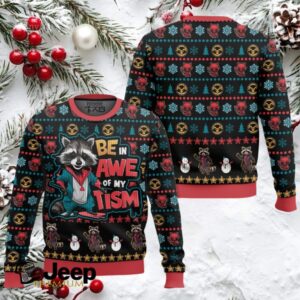 Be In Awe Of My Tism Rocket Raccoon Ugly Christmas Sweater