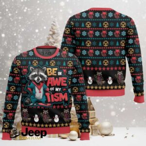 Be In Awe Of My Tism Rocket Raccoon Ugly Christmas Sweater