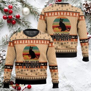 Black Cat I Do What I Want Ugly Christmas Sweater