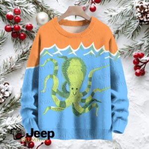 Cartoon Octopus Printed Crew Neck Sweater