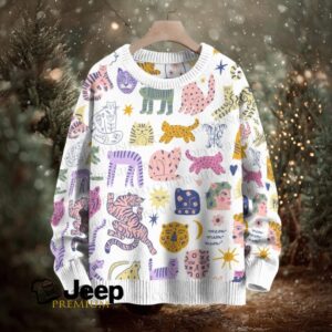 Colorful Cartoon Cat Printed Crew Neck Sweater Colorful Cartoon Cat Printed Crew Neck Sweater