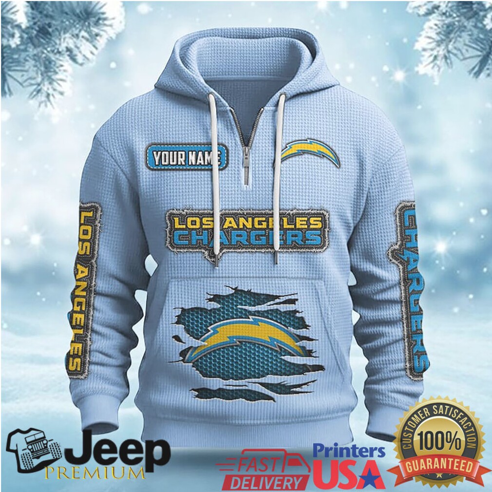 Customizable Los Angeles Chargers Ripped Design Hoodie Customizable Los Angeles Chargers Ripped Design Hoodie