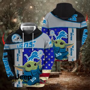 Detroit Lions x Baby Yoda Holding Baloon Football Hoodie 3D Custom Name