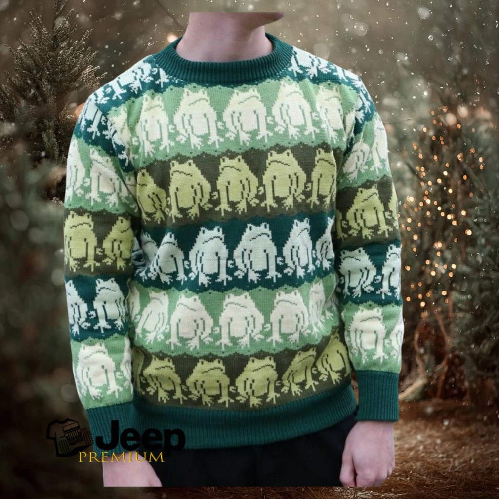 Funny Frog Print Casual Crew Neck Sweater Funny Frog Print Casual Crew Neck Sweater
