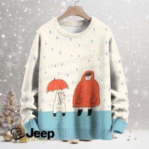 Girl and Cat in Rainday Crew Neck Sweater