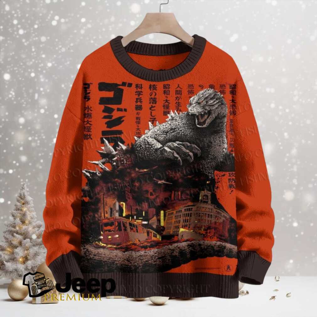 Godzilla Japanese Crew Neck Sweater Godzilla Japanese Crew Neck Sweater