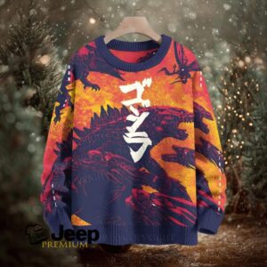 Godzilla Japanese Crew Neck Sweaters Godzilla Japanese Crew Neck Sweaters