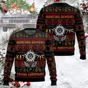 Hunting Demons Saving Christmas Kaz 2y5 Supernatural Ugly Christmas Sweater