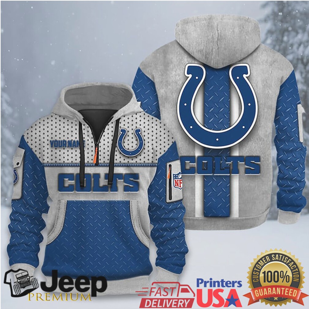Indianapolis Colts 3D Diamond Plate Half Zip Hoodie Indianapolis Colts 3D Diamond Plate Half Zip Hoodie