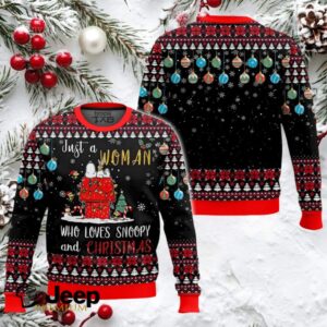 Just A Woman Who Loves Snoopy The Charlie Brown and Snoopy Show Ugly Christmas Sweater
