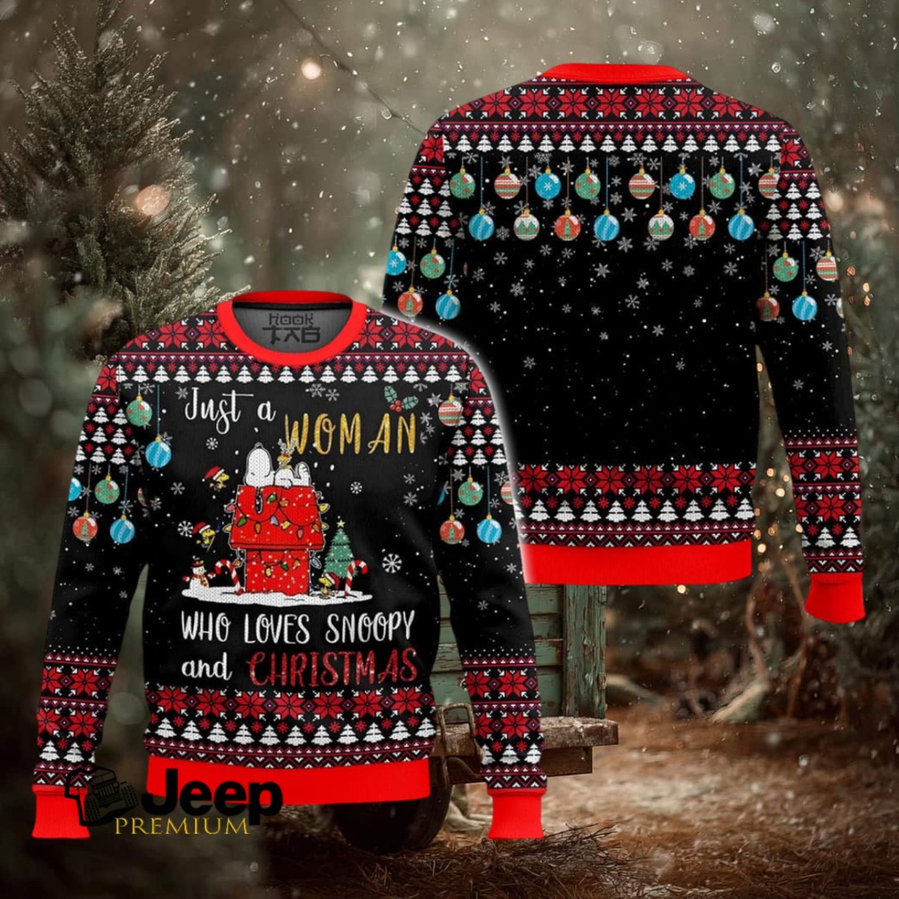 Just A Woman Who Loves Snoopy The Charlie Brown and Snoopy Show Ugly Christmas Sweater Just A Woman Who Loves Snoopy The Charlie Brown and Snoopy Show Ugly Christmas Sweater