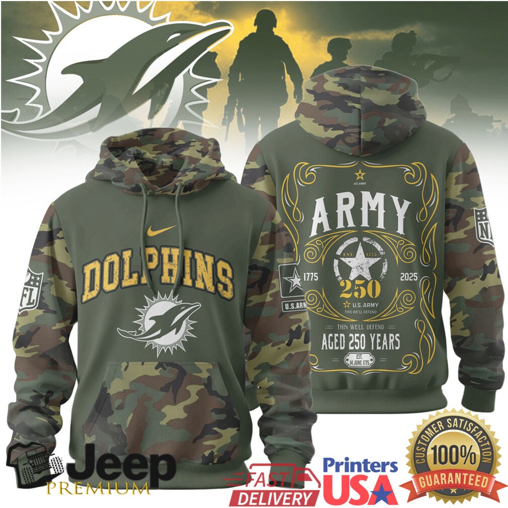 Miami Dolphins Official NFL US Army 250th anniversary 3D Hoodie Miami Dolphins Official NFL US Army 250th anniversary 3D Hoodie