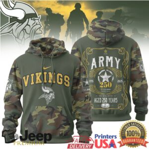 Minnesota Vikings Official NFL US Army 250th anniversary 3D Hoodie