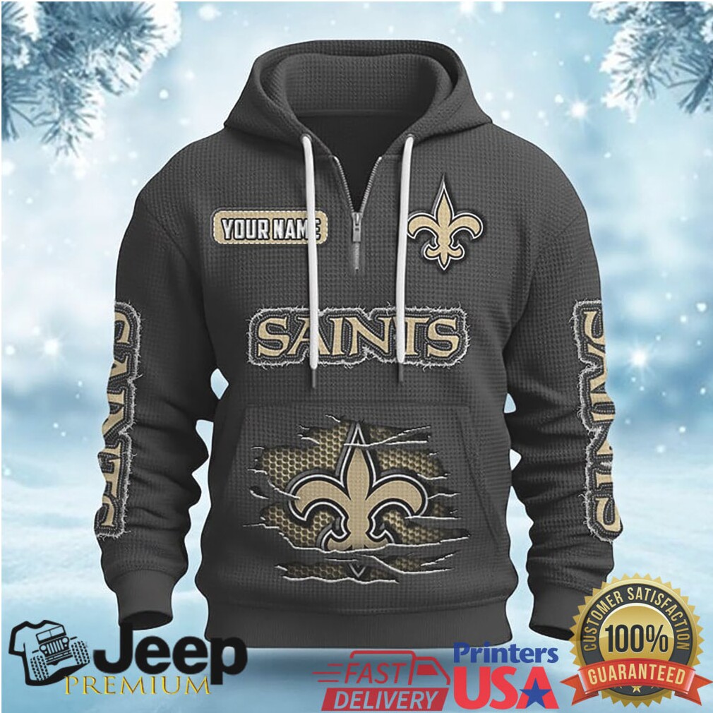 New Orleans Saints Vintage Distressed Black Custom Name Hoodie New Orleans Saints Vintage Distressed Black Custom Name Hoodie