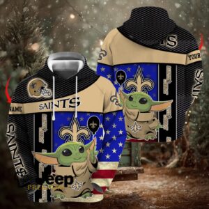 New Orleans Saints x Baby Yoda Holding Baloon Football Hoodie 3D Custom Name
