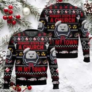 Nobody Steps On A Church In My Town Ghostbusters Ugly Christmas Sweater