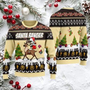 Santa Ranger Reindeer Ride Ugly Christmas Sweater