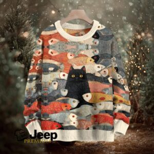 Vintage Japanese Black Cat Koi Fish Crew Neck Sweater Vintage Japanese Black Cat Koi Fish Crew Neck Sweater