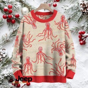 Vintage Octopus Printed Crew Neck Sweater