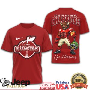 2026 Peach Bowl Champions Indiana Hoosiers 3D Mascot Tee 2026 Peach Bowl Champions Indiana Hoosiers 3D Mascot Tee