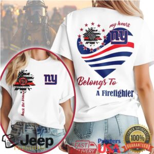 New York Giants Official NFL My Heart Belongs To A Firefighter T shirt New York Giants Official NFL My Heart Belongs To A Firefighter T shirt