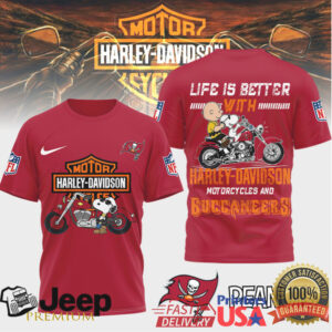 Tampa Bay Buccaneers Official NFL Peanuts Harley Davidson 3D Shirt