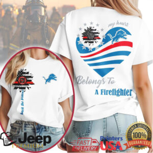 Detroit Lions Official NFL My Heart Belongs To A Firefighter T shirt