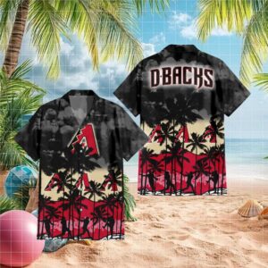 Arizona D Backs MLB Hawaiian Shirt Sunset Palm Tree & Player Silhouette