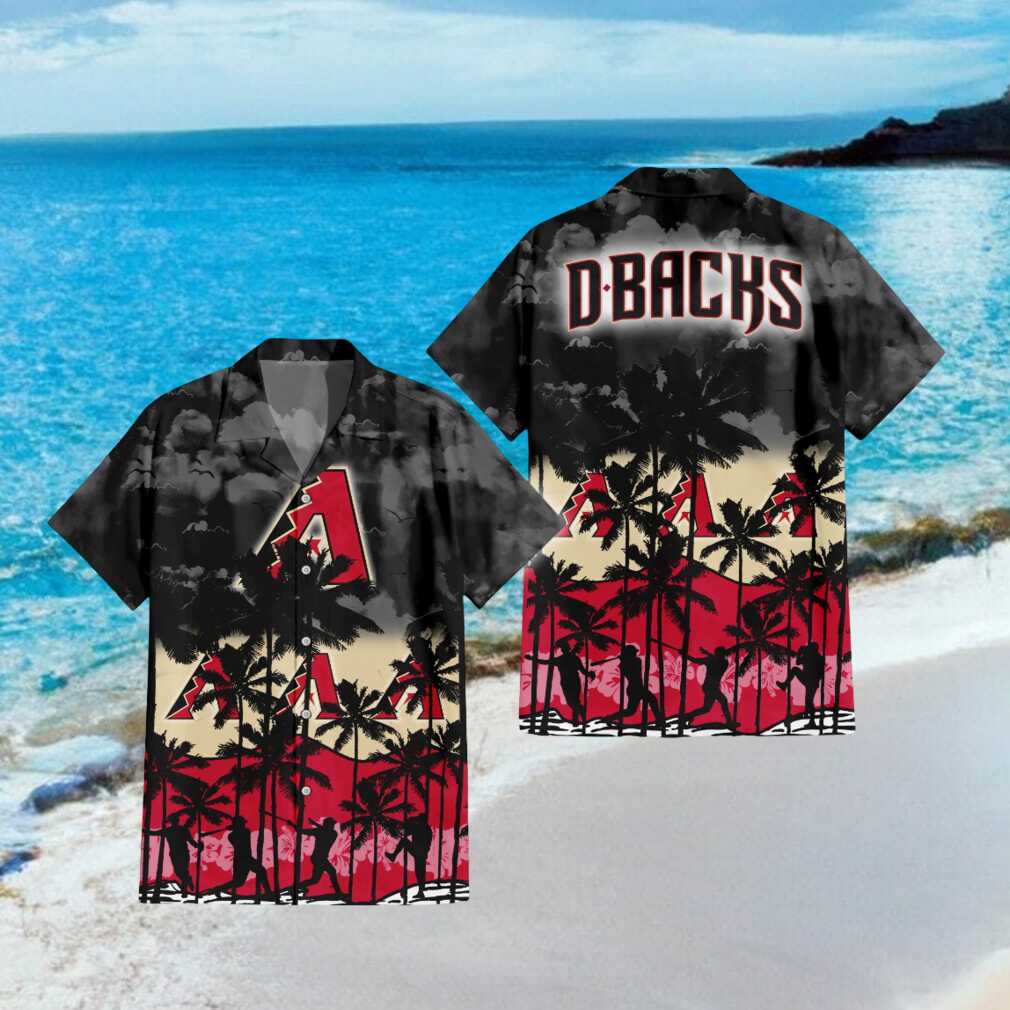 Arizona D Backs MLB Hawaiian Shirt Sunset Palm Tree & Player Silhouette Arizona D Backs MLB Hawaiian Shirt Sunset Palm Tree & Player Silhouette