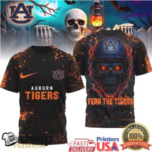 Auburn Tigers Official NCAA Skeleton Halloween 3D Shirt Auburn Tigers Official NCAA Skeleton Halloween 3D Shirt