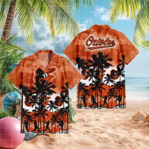 Baltimore Orioles MLB Hawaiian Shirt Orange Tropical Bird & Palm Tree Design