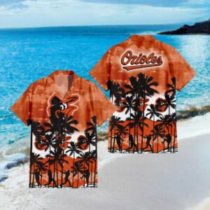 Baltimore Orioles MLB Hawaiian Shirt Orange Tropical Bird & Palm Tree Design