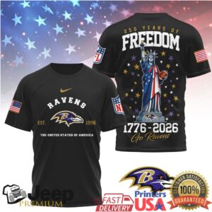 Baltimore Ravens 250 Years of Freedom 1776 2026 Stars & Stripes T Shirt