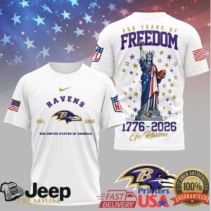 Baltimore Ravens 250 Years of Freedom 1776 2026 Stars & Stripes T Shirt