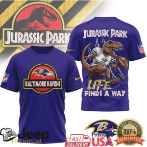 Baltimore Ravens Jurassic Park T Shirt Life Finds A Way NFL Fan Gear Baltimore Ravens Jurassic Park T Shirt Life Finds A Way NFL Fan Gear