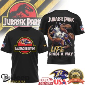 Baltimore Ravens Jurassic Park T Shirt Life Finds A Way NFL Fan Gear