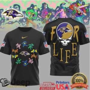 Baltimore Ravens Official NFL Grateful Dead For Life 3D Shirt Baltimore Ravens Official NFL Grateful Dead For Life 3D Shirt