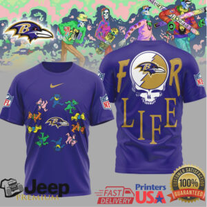 Baltimore Ravens Official NFL Grateful Dead For Life 3D Shirt