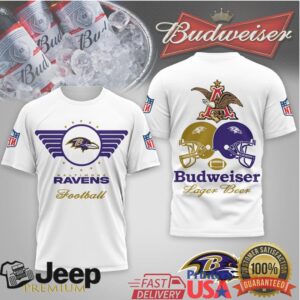 Baltimore Ravens x Budweiser Football Lager Beer Purple & Gold T Shirt Baltimore Ravens x Budweiser Football Lager Beer Purple & Gold T Shirt