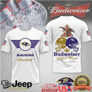 Baltimore Ravens x Budweiser Football Lager Beer Purple & Gold T Shirt