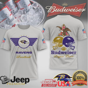 Baltimore Ravens x Budweiser Football Lager Beer Purple & Gold T Shirt