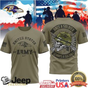 Baltimore RavensOfficial NFL Once A Soldier Always A Soldier 3D Shirt