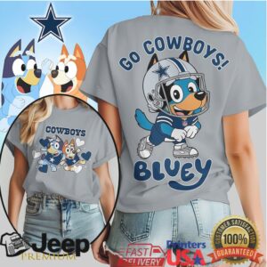 Bluey Style Dallas Cowboys Football Fan T Shirt Go Cowboys Dog Design