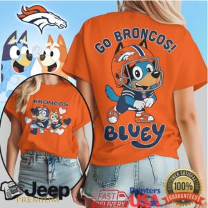 Bluey Style Denver Broncos Football Fan T Shirt Go Broncos Dog Design